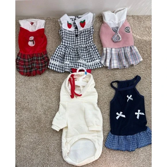 Small Dog Clothes Bundle 5pcs Floral Dress Hoodie Outfit 10lb Under - Picture 1 of 4